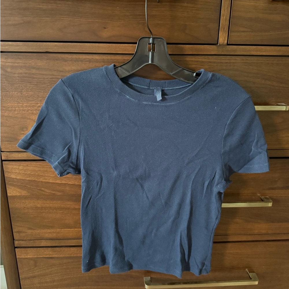Skims Navy Ribbed cotton tee